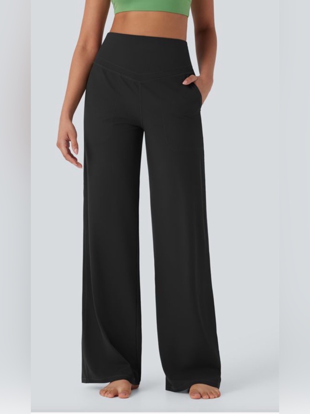 NWT Halara UltraSculpt Tummy Control Straight Wide Leg Yoga Pants Black - XL